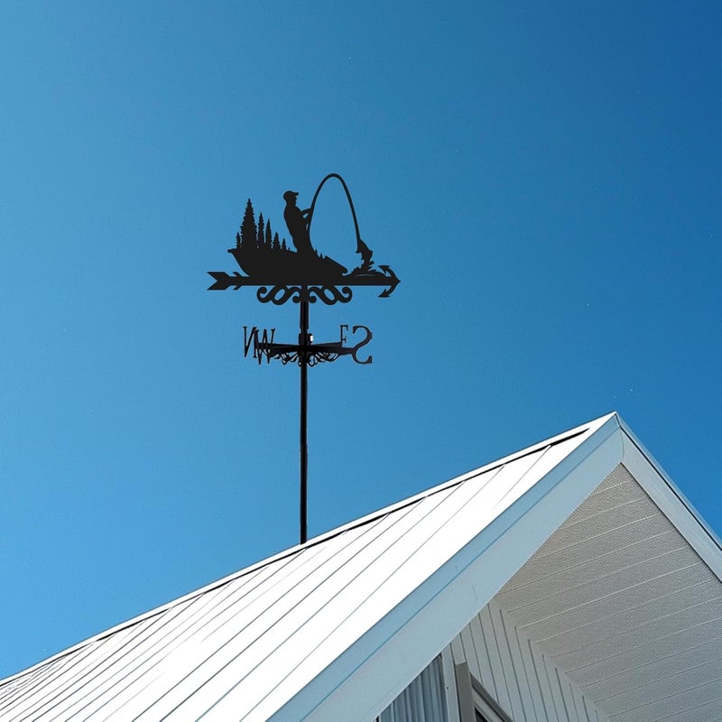 BEUNITONE Fishing Weathervane 26” Height Black Metal Fisherman Wind Vane Animal Ornament Garden Stake Weather Vane Fishing Design Windmill Wind Cups & Brackets for Farmhouse Outdoor Yard Decoration - Image 5